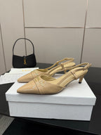 Dior ladies slingback heels, beige patent, sling strap detail, pointed toe