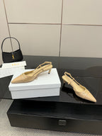 Dior ladies slingback heels, beige patent, slingback strap and block heel