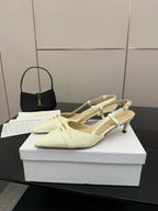 Ivory mule slingback shoes with pointed toe and short block heel