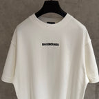 White short-sleeve T-shirt with small BALENCIAGA logo, crew neck