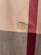 Burberry embroidered logo on plaid fabric panel, beige and dark red check