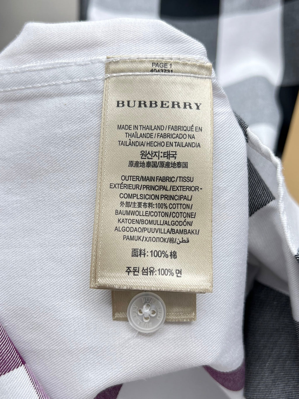 Burberry cotton shirt label and buttoned inside collar