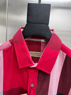 Burberry plaid shirt collar and neckline with hanging product tag