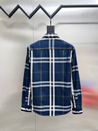 Burberry long-sleeve button-up shirt, back view, blue and white check