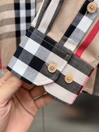 Burberry plaid long-sleeve shirt cuff, beige with navy black and red check, buttons