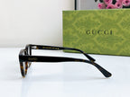 Gucci eyeglasses side profile with black temple and tortoiseshell accents