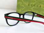 Black Gucci eyeglasses with red-green side stripe on the temple