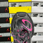 Balenciaga dark gray sneaker toe with pink logo graphic and knit lace panel