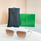 Bottega Veneta glasses with white frame, gold temples, tinted lenses, in leather case