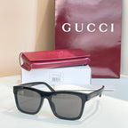 Black square sunglasses with smoke-gray lenses and thick acetate frame.