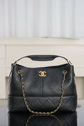 Chanel quilted shoulder bag, dark leather with gold chain handle and CC logo