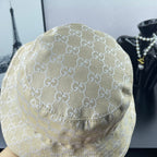 Gucci cap light gold GG monogram, back view of crown and brim