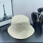 Gucci cap light gold GG monogram bucket style, front seam and wide brim