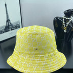Gucci bucket cap bright yellow with GG monogram print and gathered crown seams