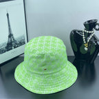 Lime green Gucci bucket hat with GG jacquard, stitched brim and gold button