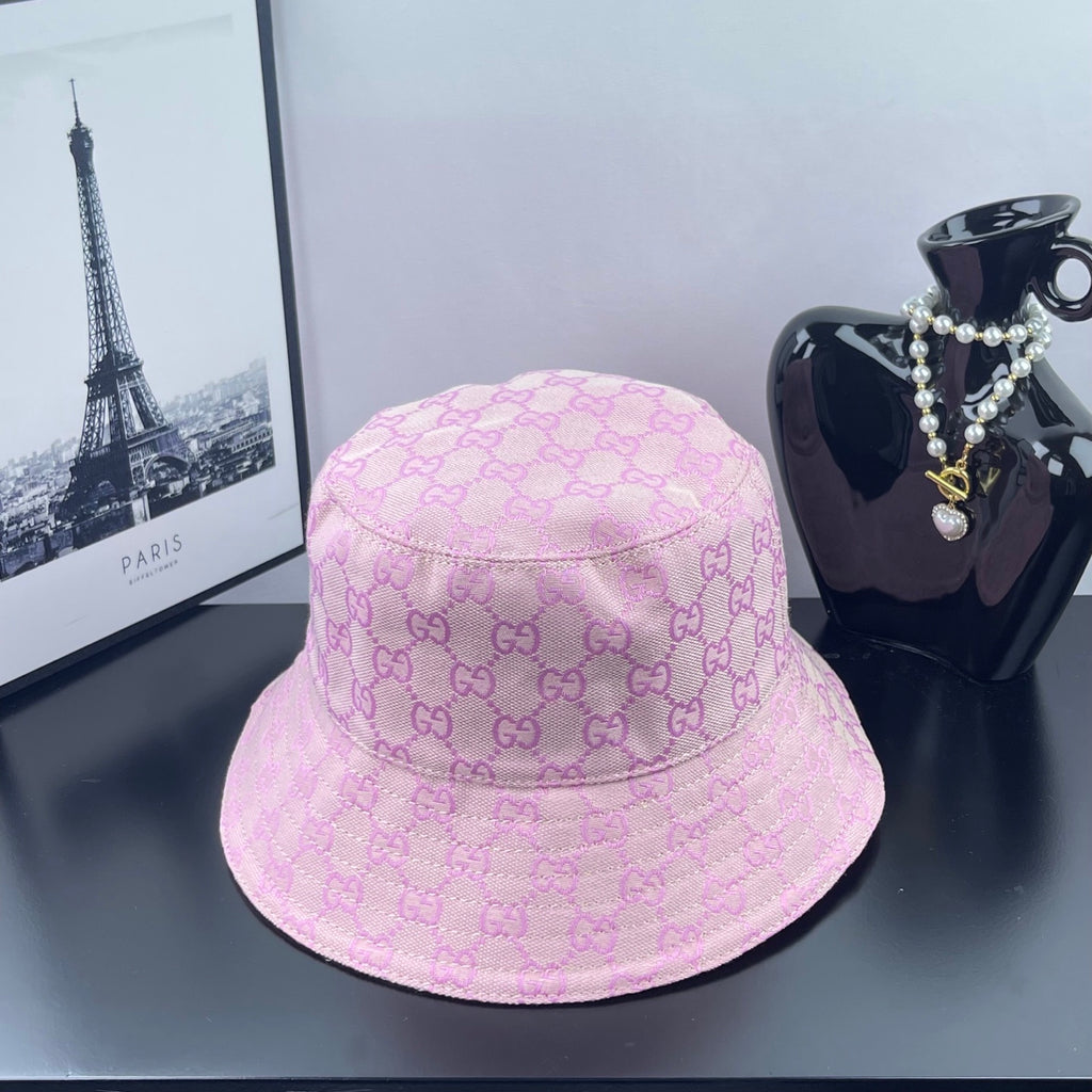 Gucci pink GG monogram bucket hat with stitched brim