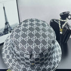 Gucci GG-print bucket hat, dark gray, curved crown and wide brim