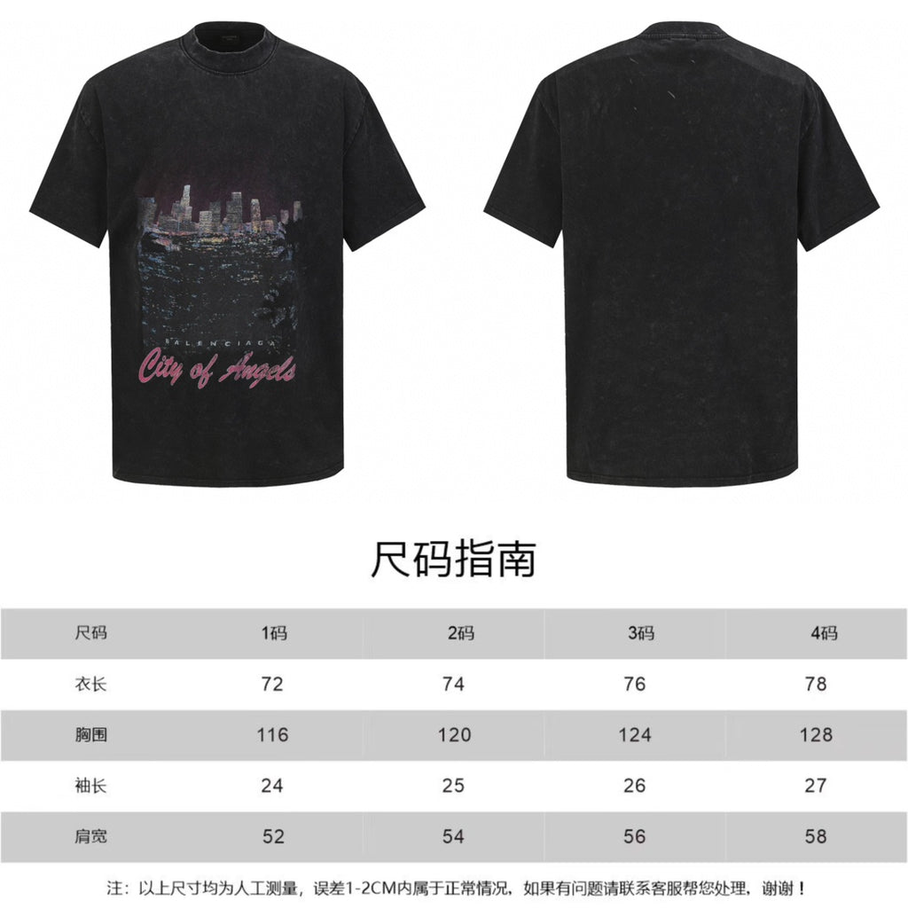 T-shirt size chart with measurements table and Chinese text