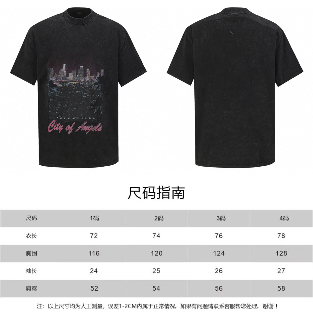 T-shirt size chart with measurements table and Chinese text