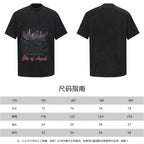 Balenciaga T-shirt size guide with front/back silhouettes and measurement table