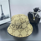 Gucci GG monogram bucket hat in beige canvas, side view with wide brim