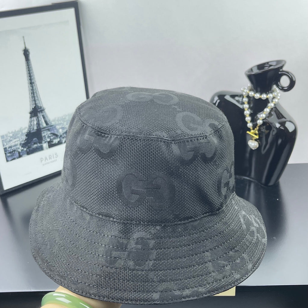 Gucci bucket hat dark gray with GG monogram print, side seam stitching and brim