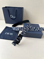 Dior belt with monogram strap and black clasp on dark leather base