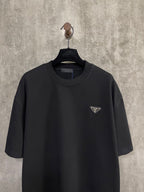 Black short-sleeve T-shirt with small Prada triangle logo