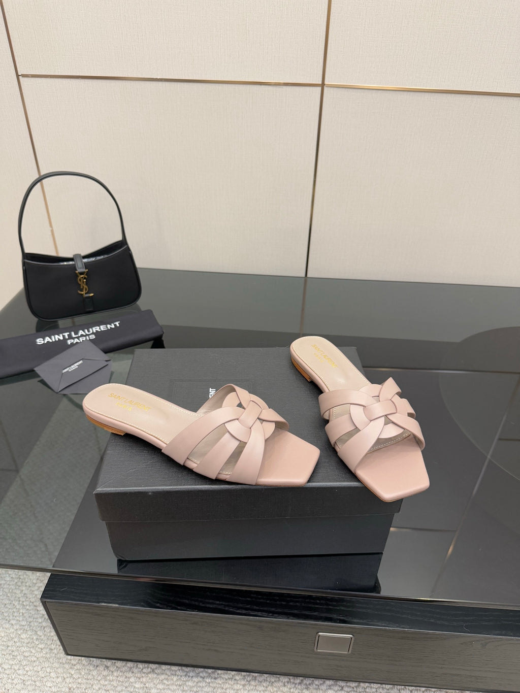 Women's light beige braided strap slide sandals, open toe design