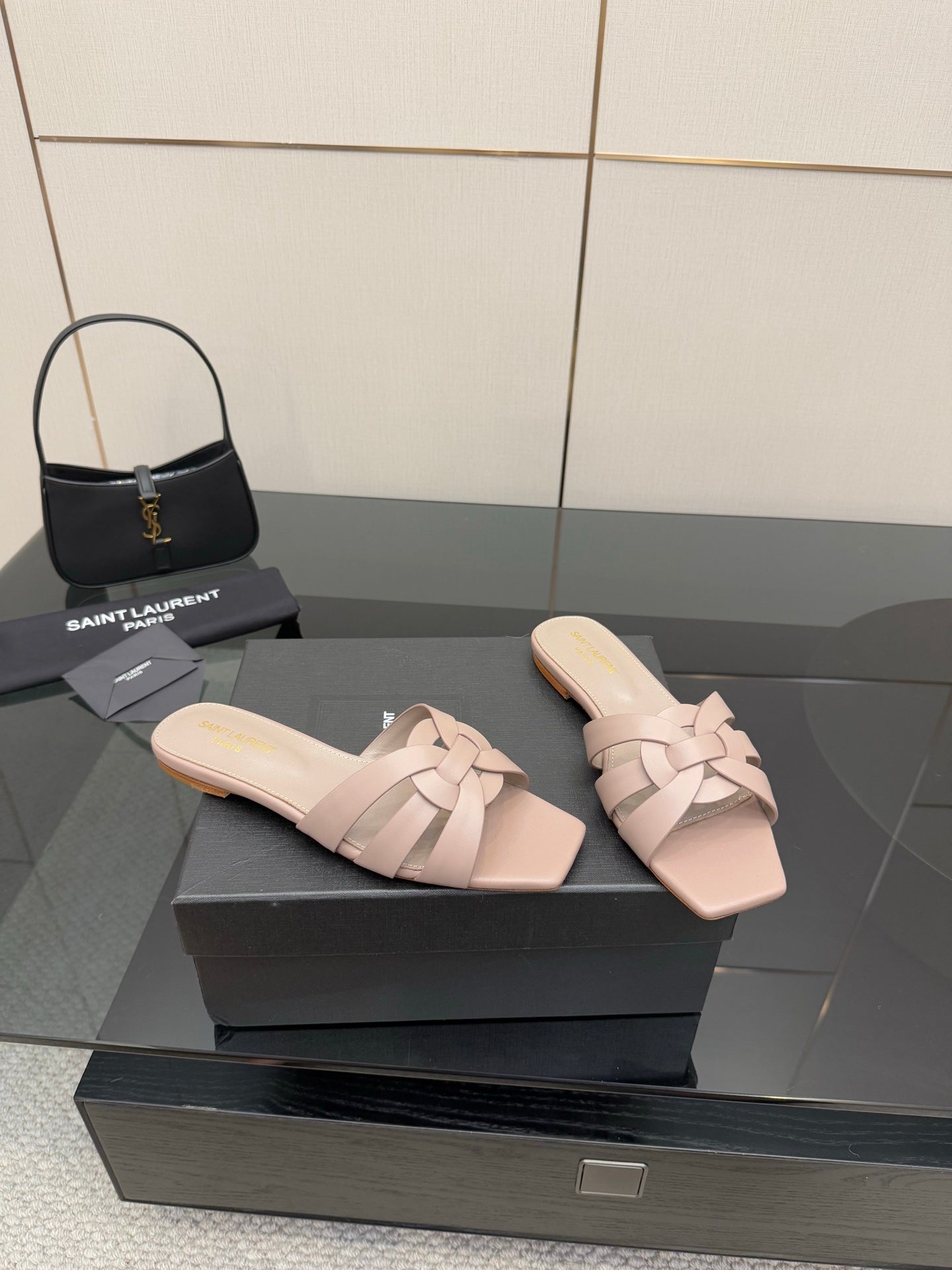 Women's light beige braided strap slide sandals, open toe design