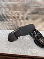 Prada unisex loafers, black leather with flat sole and heel underside