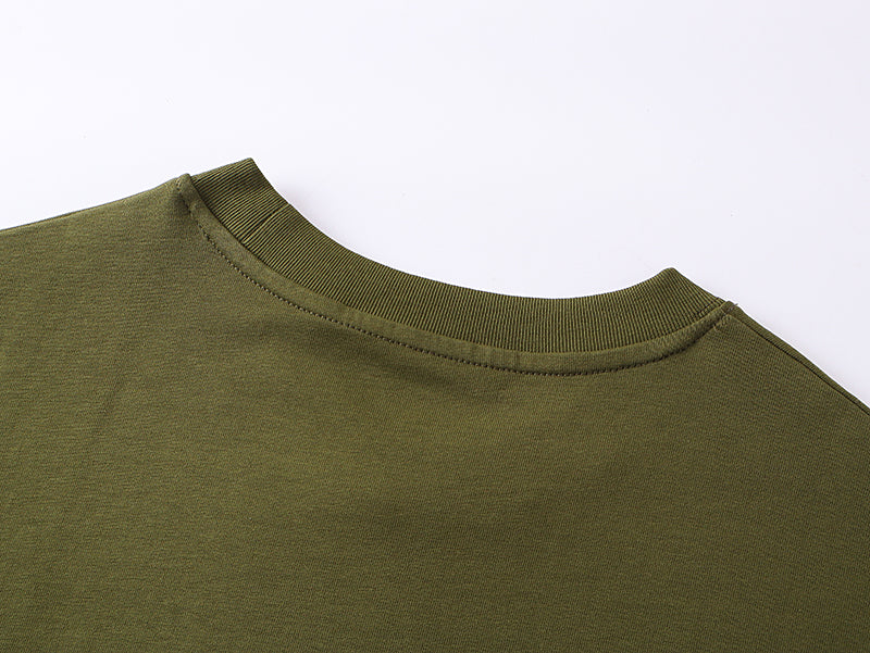 Olive crew-neck T-shirt with ribbed collar