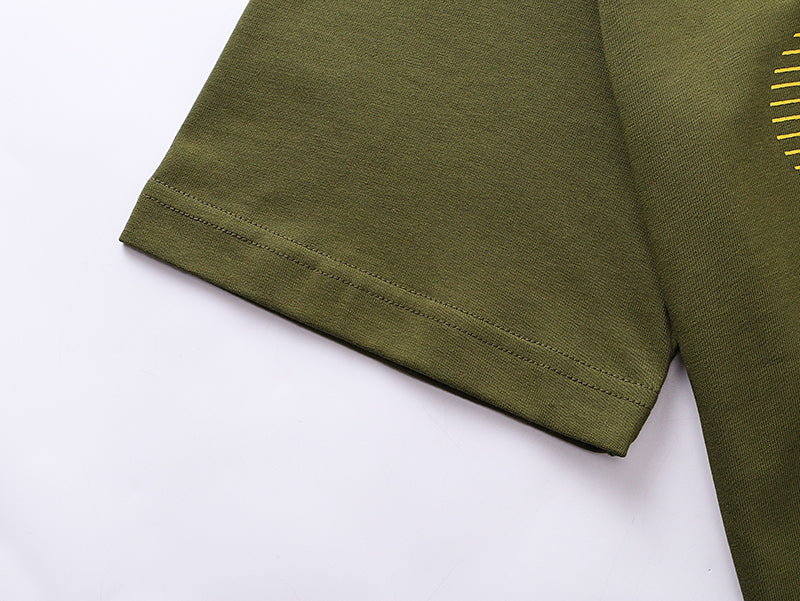 Olive T-shirt sleeve hem with neat stitching detail
