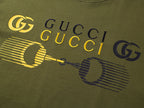 Olive Gucci T-shirt with large GG and logo graphic