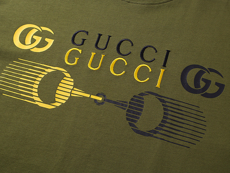 Olive Gucci T-shirt with large GG and logo graphic