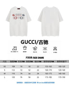 T-shirt size chart showing measurements by size in cm
