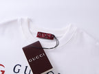 White short-sleeve T-shirt neckline with Gucci label tag
