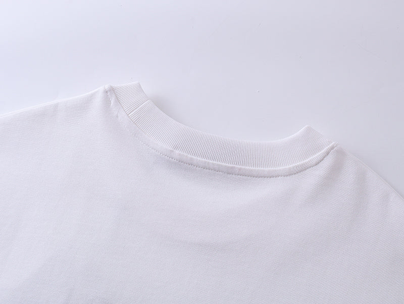 White crewneck T-shirt neckline with ribbed collar
