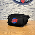Men's crossbody bag in black with embroidered Planet Earth logo patch.