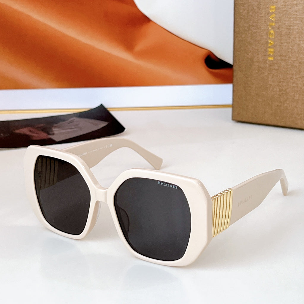 Bvlgari sunglasses with white frames and dark tinted lenses