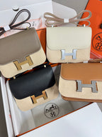 Hermes crossbody bags set with taupe, cream, black, and tan flap bags and H hardware