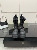 Balenciaga black studded ankle boots with buckles and wrap straps