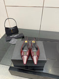Women's YSL slingback flats, burgundy pointed toe with gold buckle detail