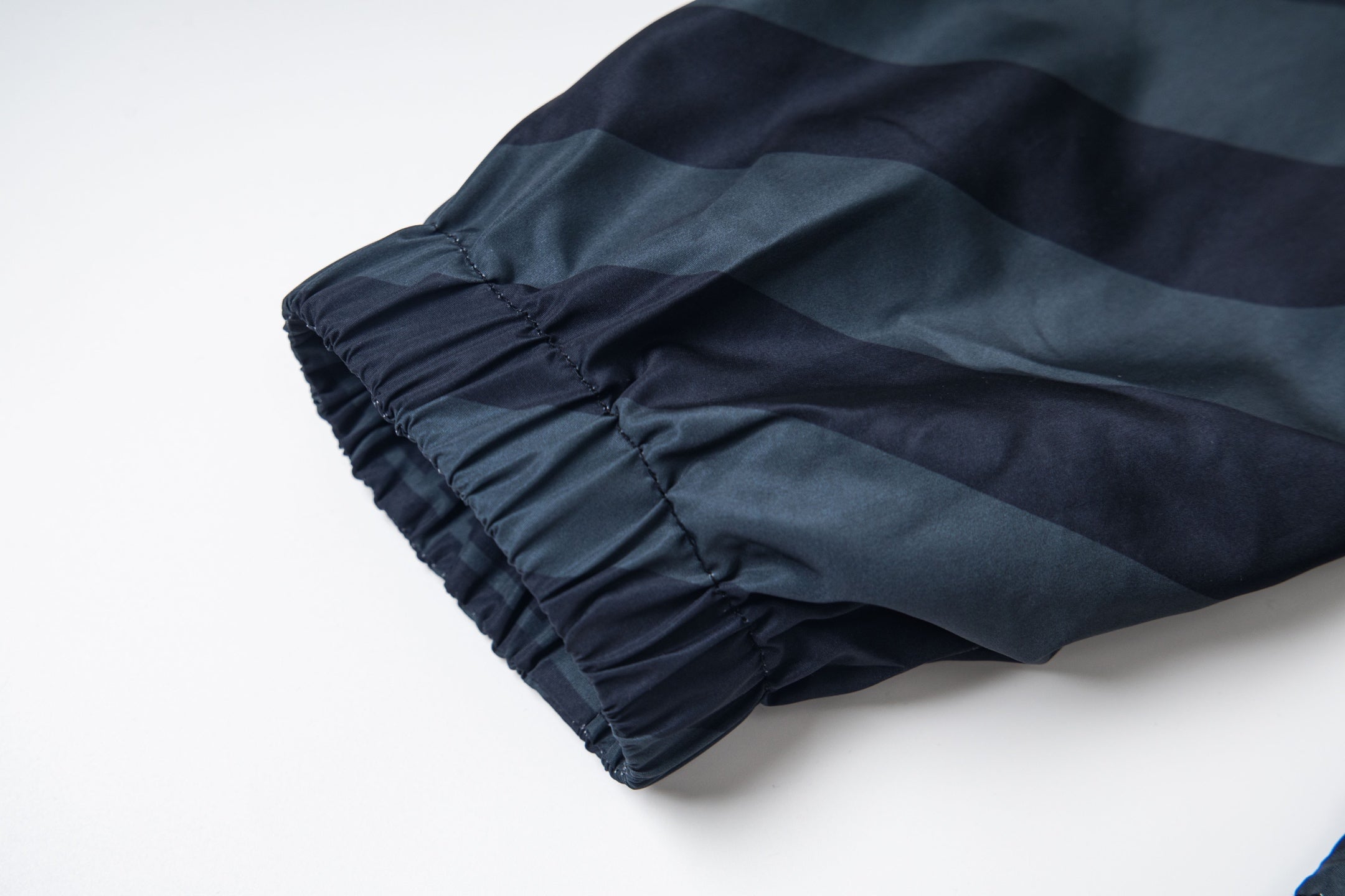 Fendi long hooded jacket sleeve hem with elastic gather in dark blue
