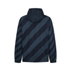 Fendi long hooded jacket with dark blue diagonal stripes and elastic cuffs