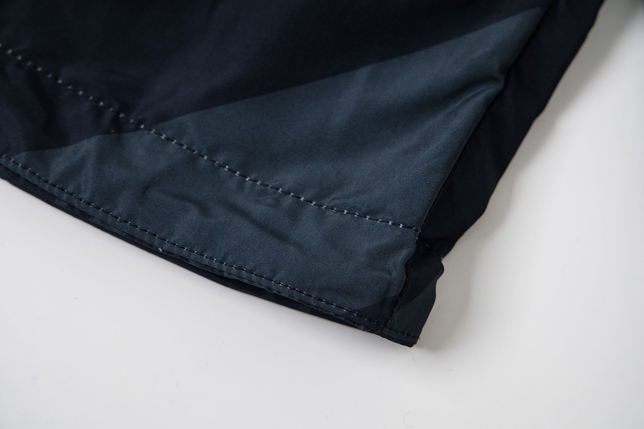Fendi long hooded jacket bottom hem with seam stitching in dark blue