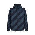 Fendi long hooded jacket in dark blue with diagonal stripe pattern and zip front