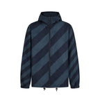 Fendi long hooded jacket in dark blue with diagonal stripe pattern and zip front