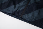Fendi long hooded jacket hem with stitching detail and dark blue diagonal stripes