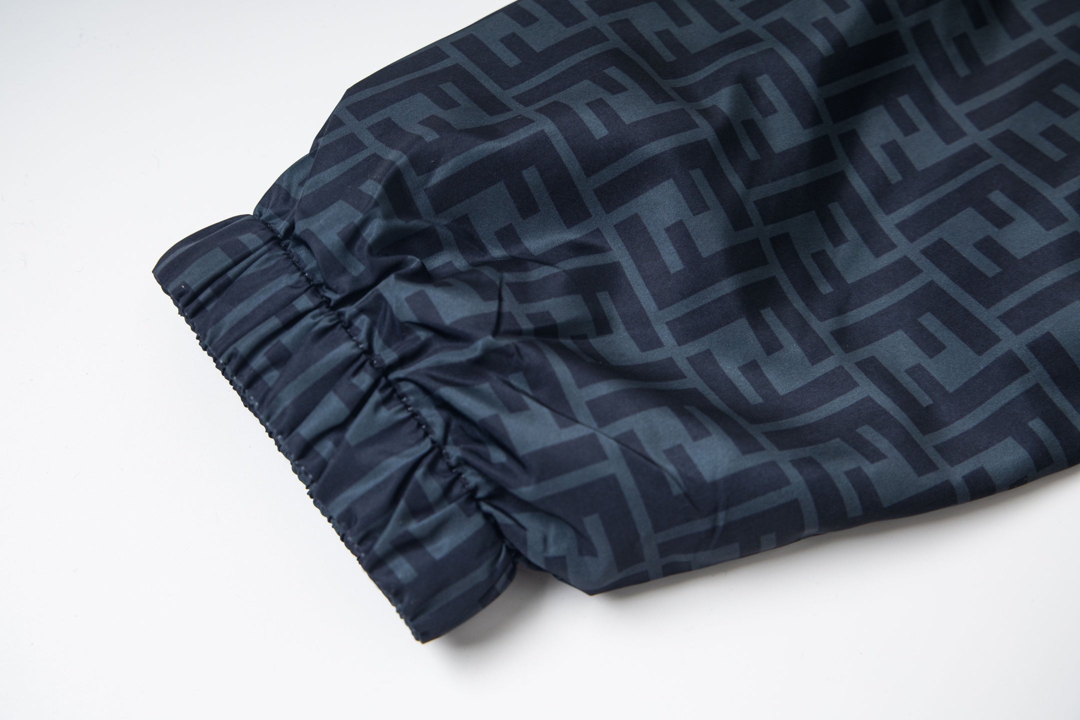 Fendi hooded windbreaker sleeve cuff with elastic gathers and FF monogram fabric